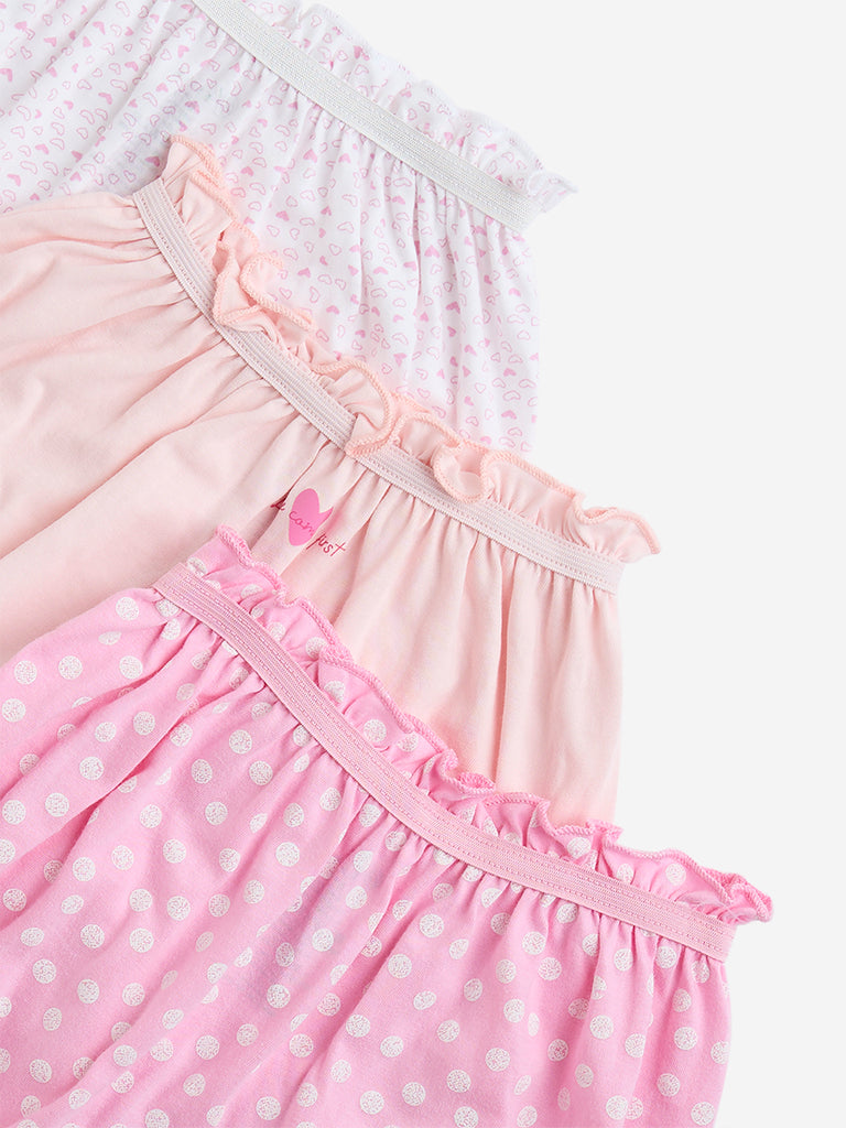 HOP Kids Pink Printed Cotton Bloomers - Pack of 3 - Image 3