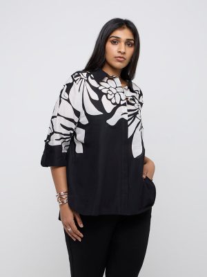 Gia Black Floral Printed Cotton Shirt