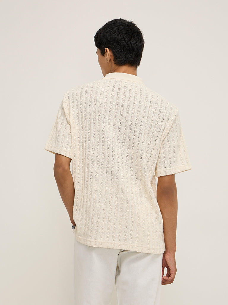 ETA Off-White Knit-Textured Relaxed-Fit Polo T-Shirt - Image 5