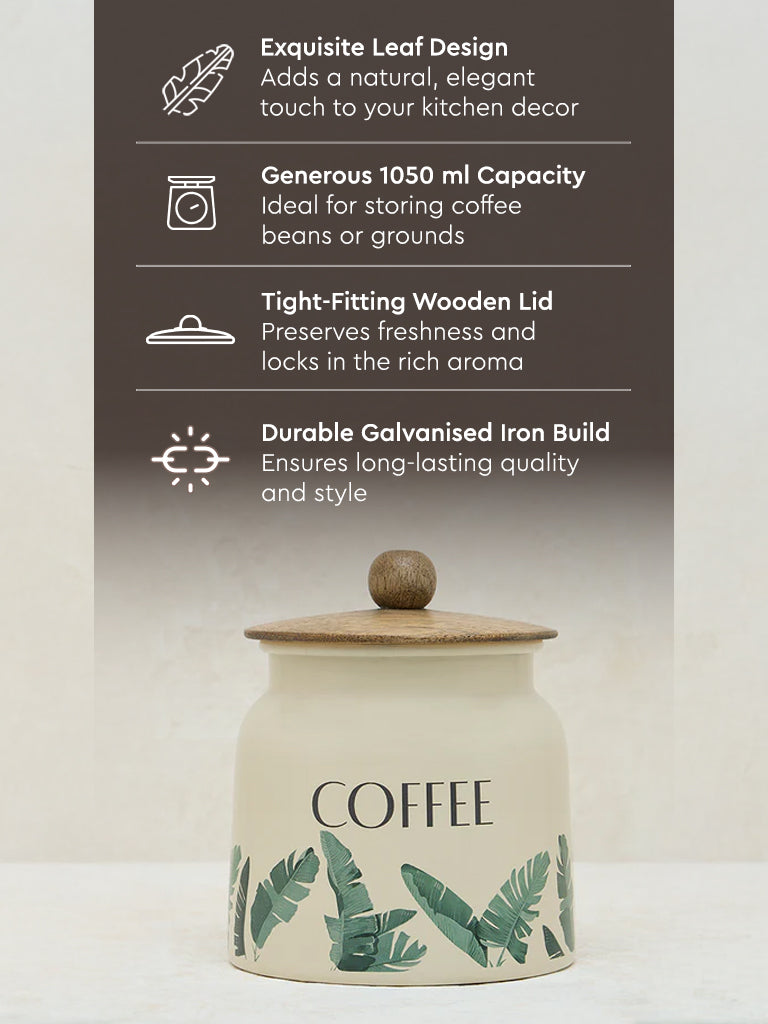 Westside Home Ivory Leaf Design Coffee Jar - Image 3