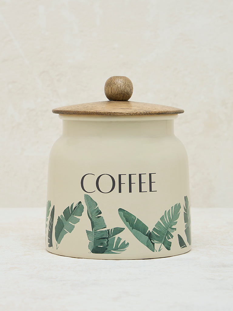 Westside Home Ivory Leaf Design Coffee Jar