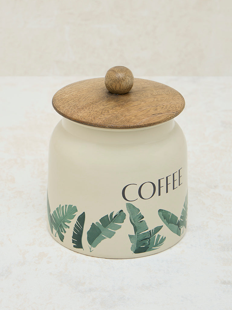Westside Home Ivory Leaf Design Coffee Jar - Image 2