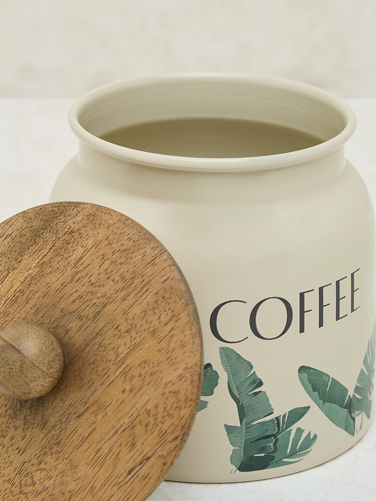 Westside Home Ivory Leaf Design Coffee Jar - Image 4