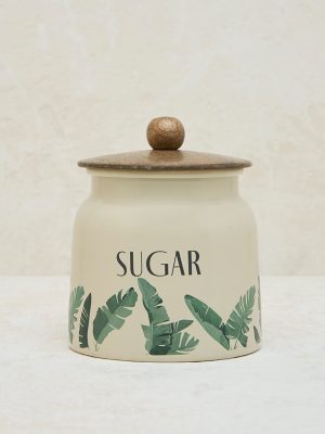 Westside Home Ivory Leaf Design Sugar Jar
