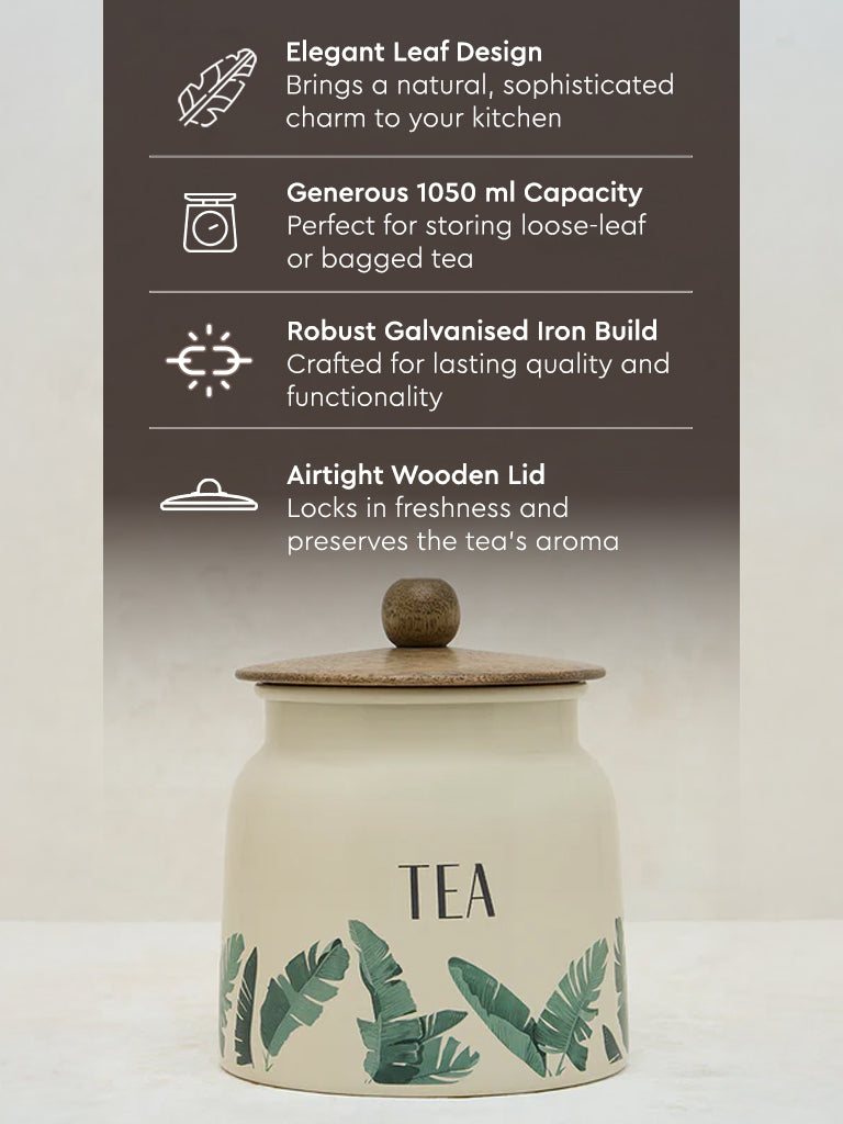 Westside Home Ivory Leaf Design Tea Jar - Image 4