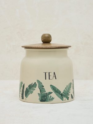 Westside Home Ivory Leaf Design Tea Jar