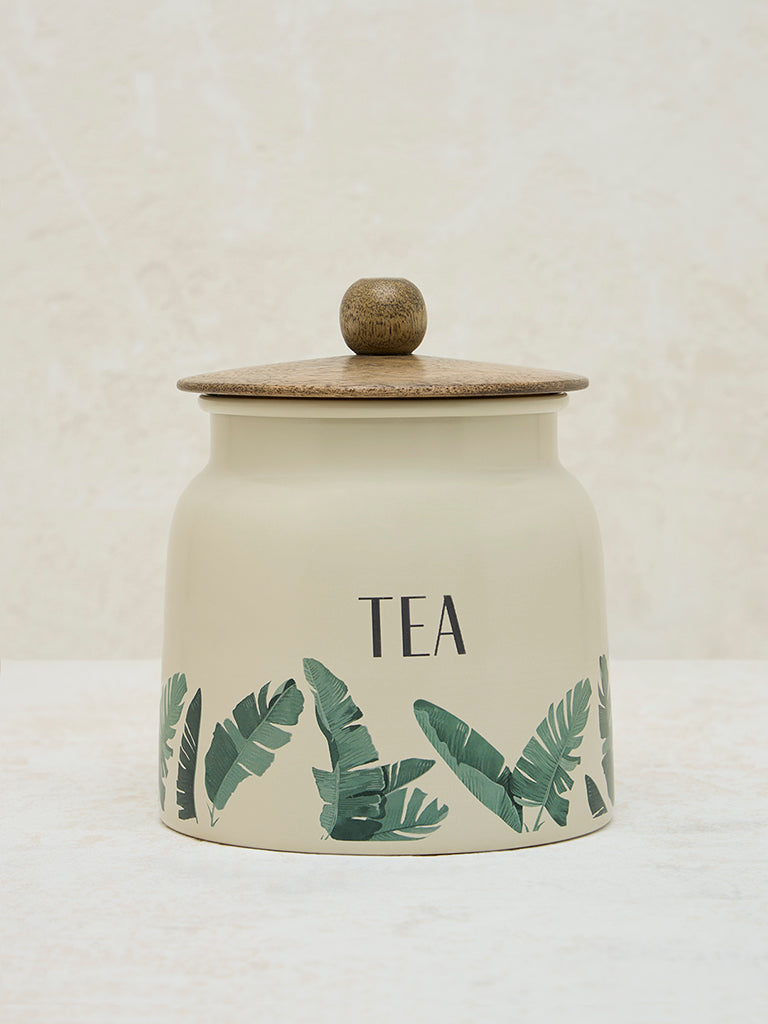 Westside Home Ivory Leaf Design Tea Jar