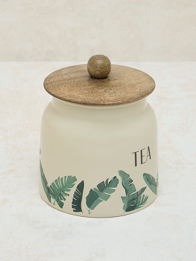Westside Home Ivory Leaf Design Tea Jar - Image 2