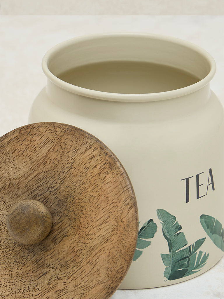 Westside Home Ivory Leaf Design Tea Jar - Image 3