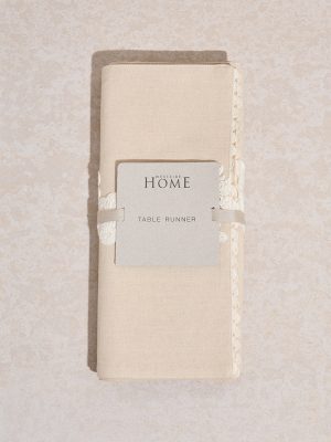 Westside Home Beige Floral Embroidered Table Runner