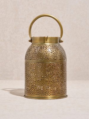 Westside Home Dull Gold Perforated Moroccan Lantern- Small
