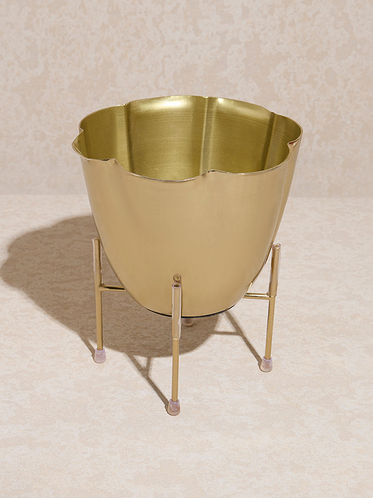 Westside Home Gold Flower Pot on Stand - Image 2