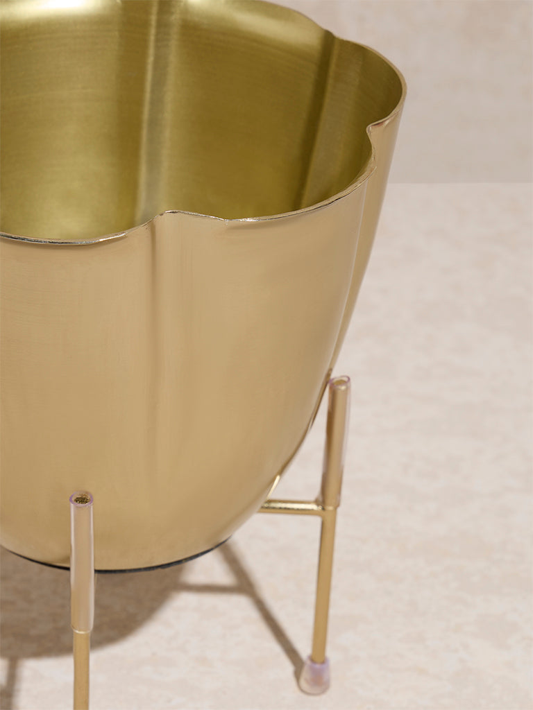 Westside Home Gold Flower Pot on Stand - Image 3