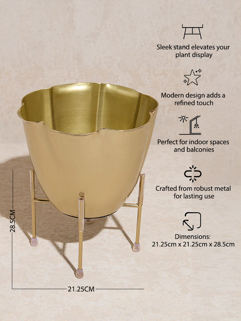 Westside Home Gold Flower Pot on Stand - Image 4