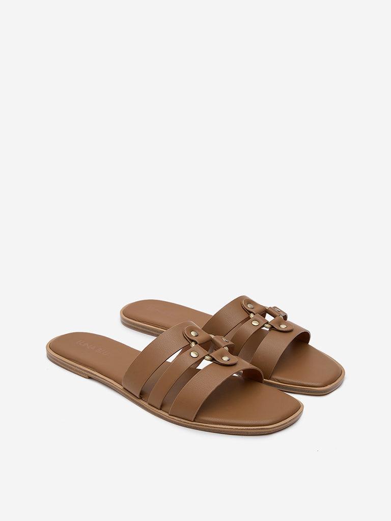 LUNA BLU Tan Multi-Strap Slides - Image 2
