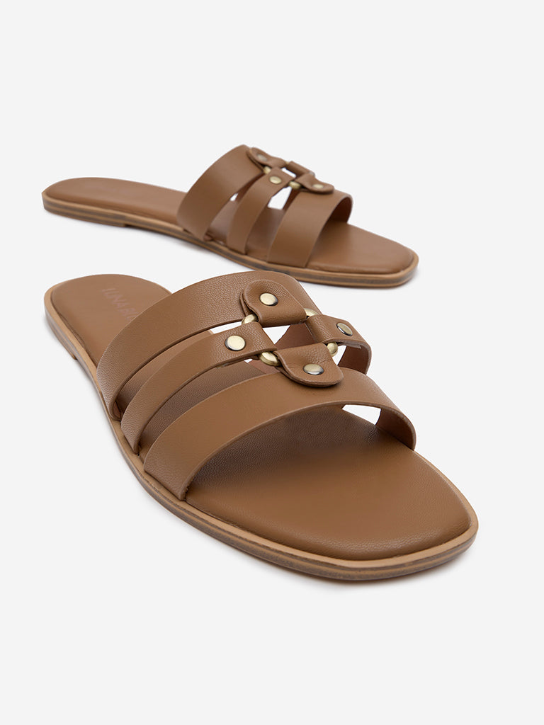 LUNA BLU Tan Multi-Strap Slides - Image 3