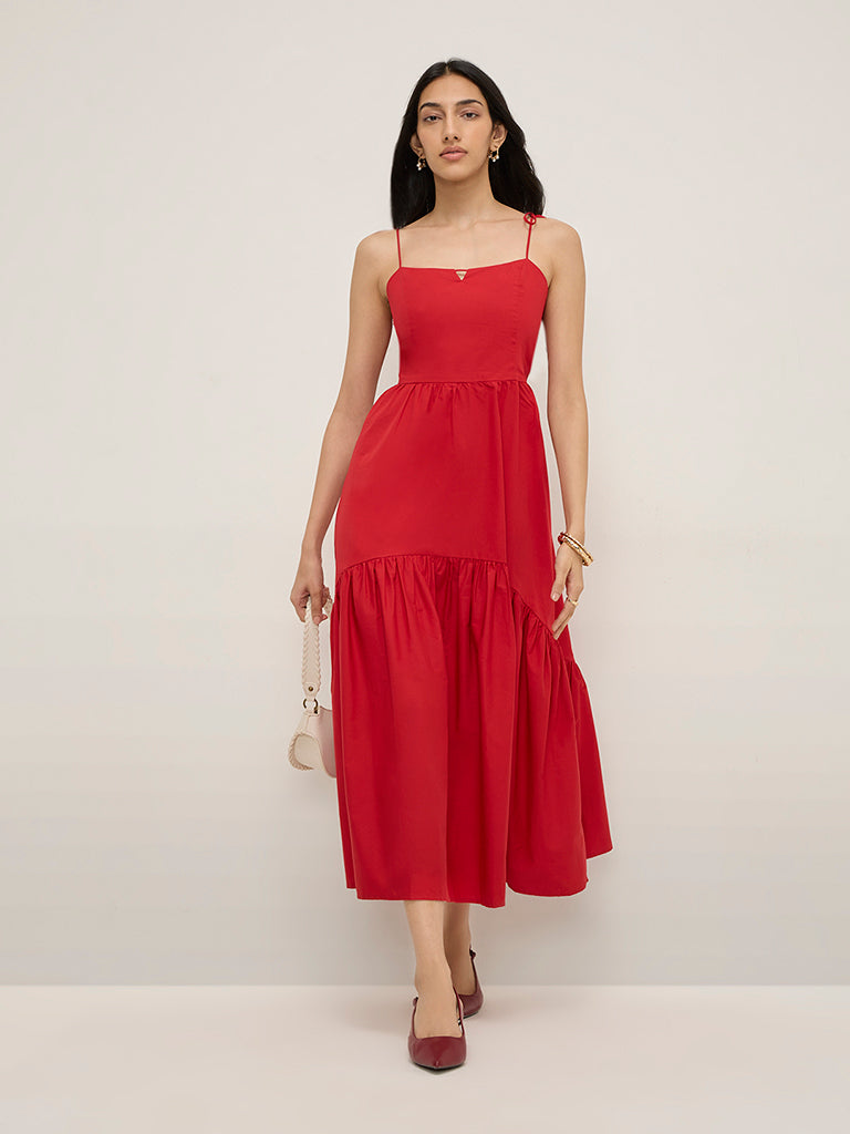 LOV Red Bow Design Cotton A-Line Dress - Image 3