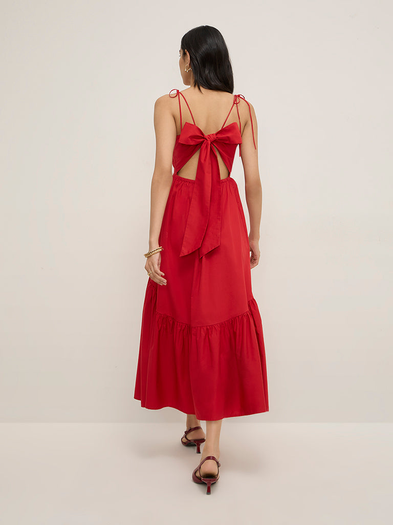 LOV Red Bow Design Cotton A-Line Dress - Image 4