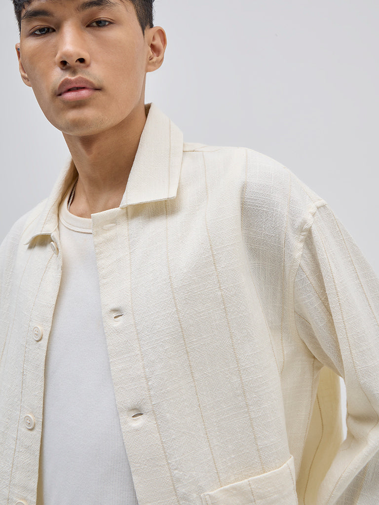 ETA Off-White Striped Relaxed-Fit Cotton Shirt - Image 2
