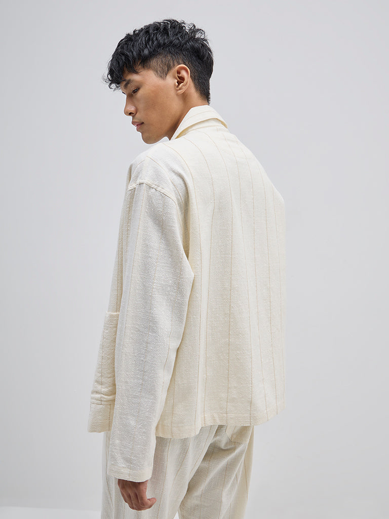 ETA Off-White Striped Relaxed-Fit Cotton Shirt - Image 4