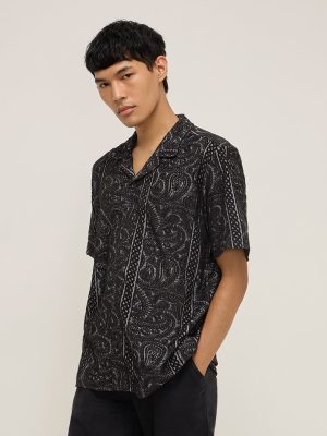 ETA Black Embroidered Relaxed-Fit Cotton-Blend Shirt