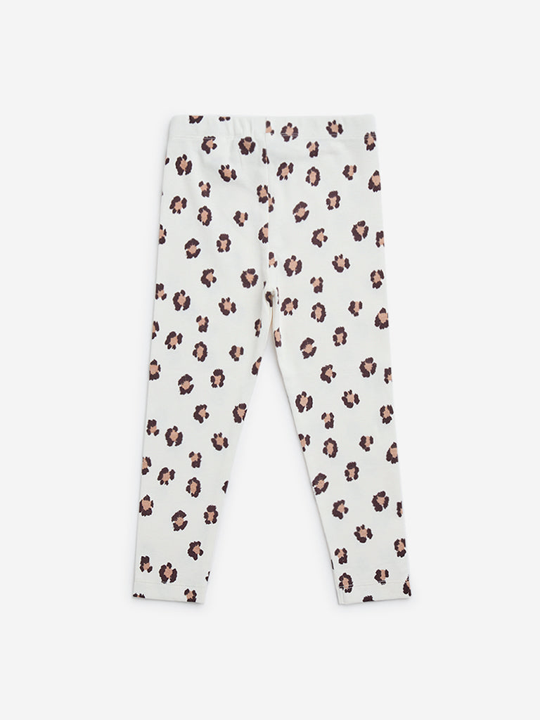 HOP Kids White Printed High-Rise Cotton-Blend Leggings - Image 3