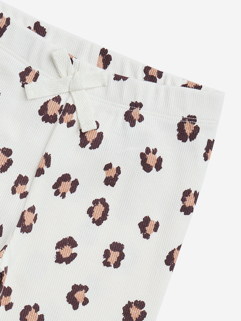 HOP Kids White Printed High-Rise Cotton-Blend Leggings - Image 4