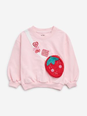 HOP Kids Light Pink Pouch Detailed Cotton-Blend Sweatshirt