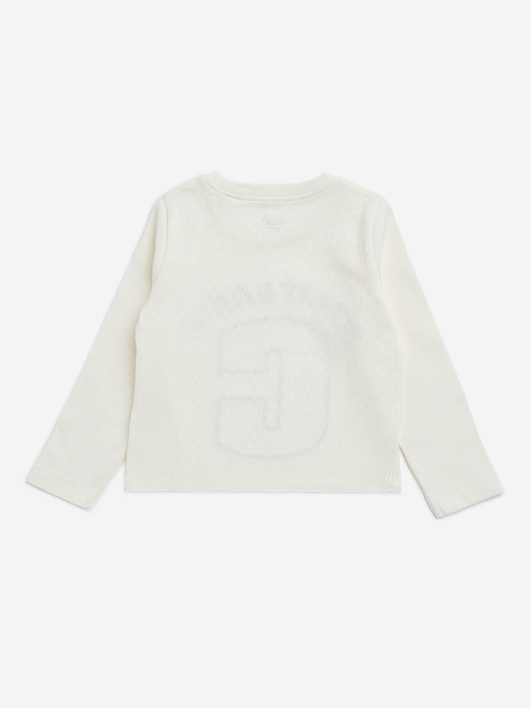 HOP Kids White Text Printed Cotton T-Shirt - Image 3