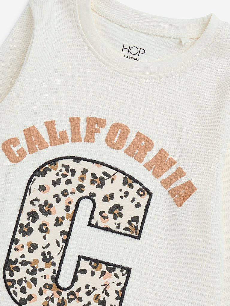 HOP Kids White Text Printed Cotton T-Shirt - Image 4