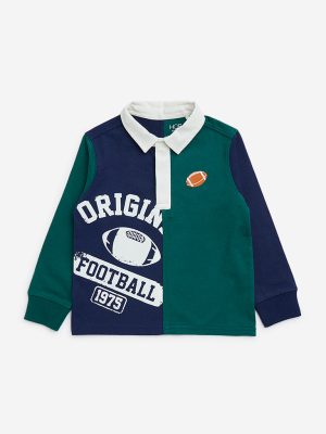 HOP Kids Dark Green Text Printed Cotton T-Shirt