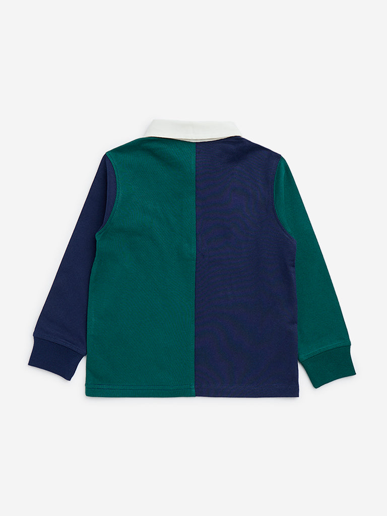 HOP Kids Dark Green Text Printed Cotton T-Shirt - Image 2