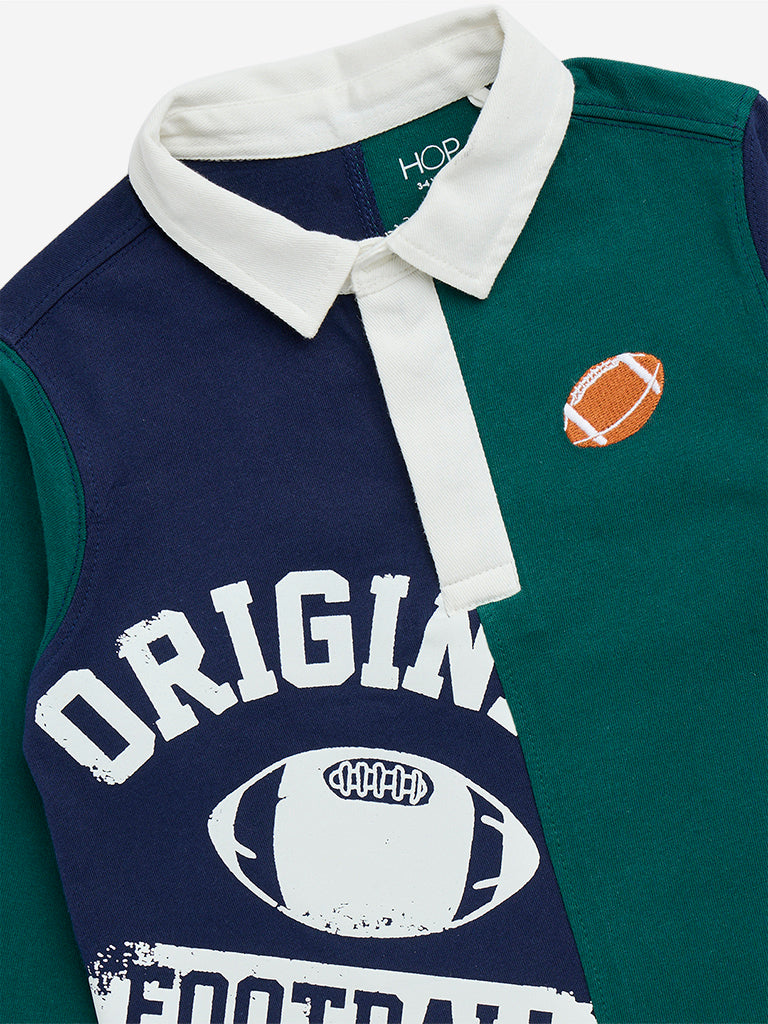 HOP Kids Dark Green Text Printed Cotton T-Shirt - Image 3