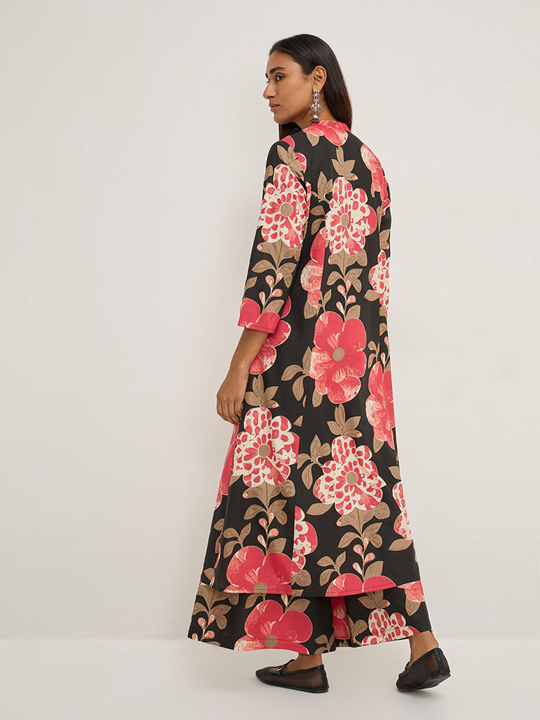 Utsa Black Floral Printed A-Line Kurta - Image 4