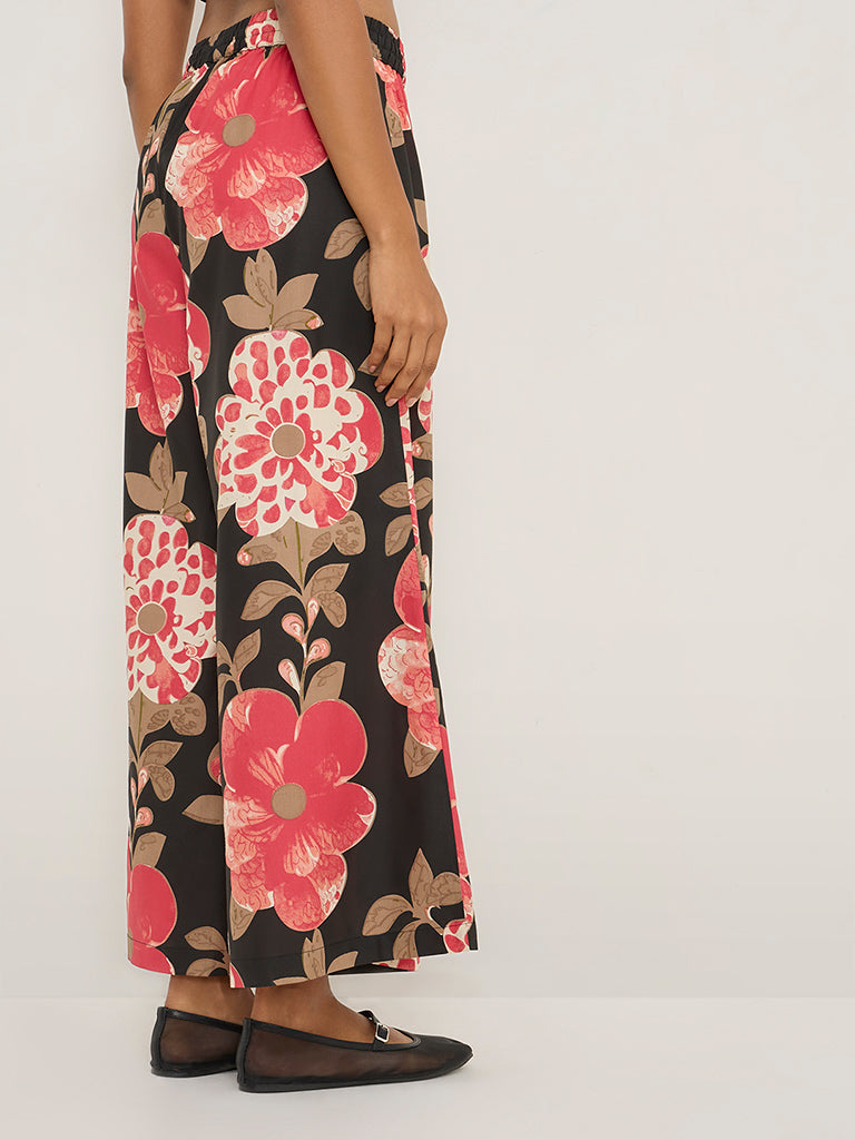 Utsa Black Floral Printed Palazzos - Image 2