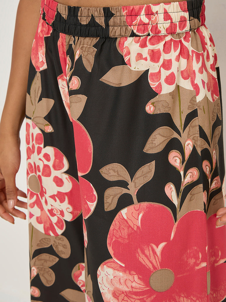 Utsa Black Floral Printed Palazzos - Image 4