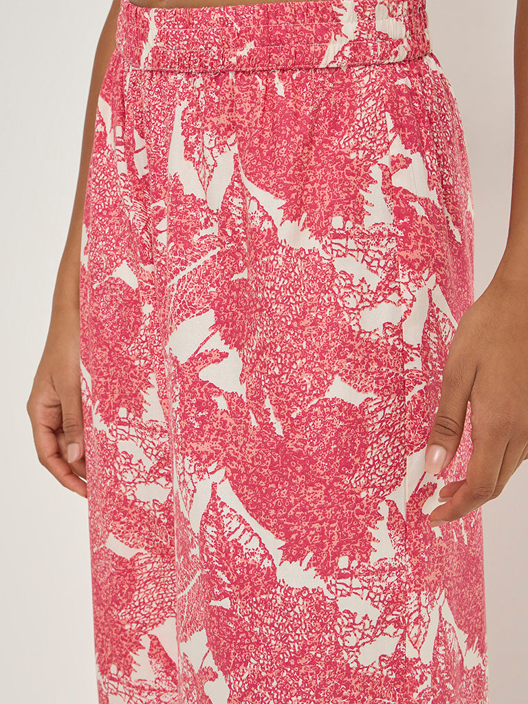 Utsa Pink Leaf Printed High-Rise Palazzos - Image 4
