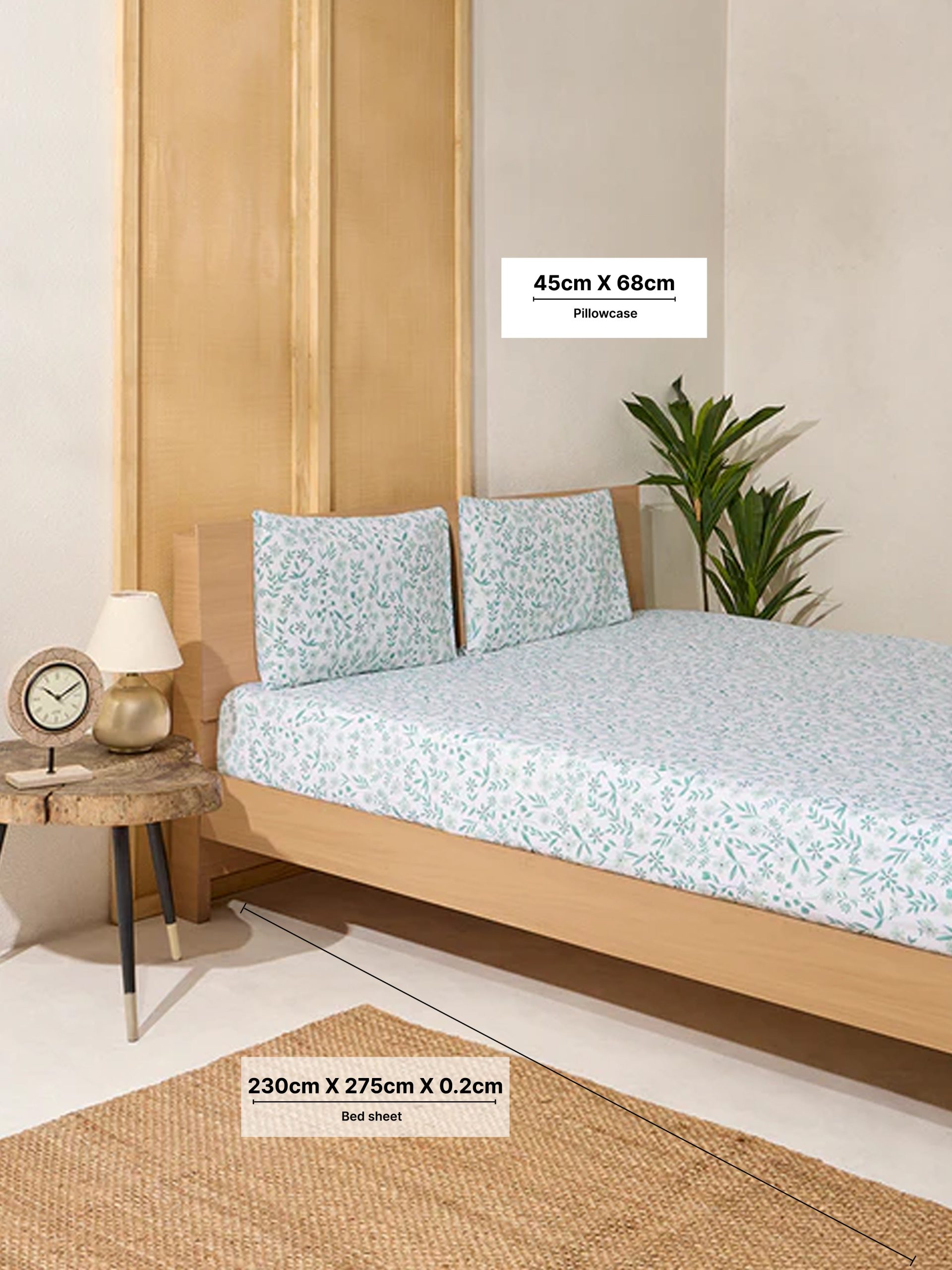 Westside Home Blue Floral Design Queen Bed Flat Sheet and Pillowcase Set - Image 4