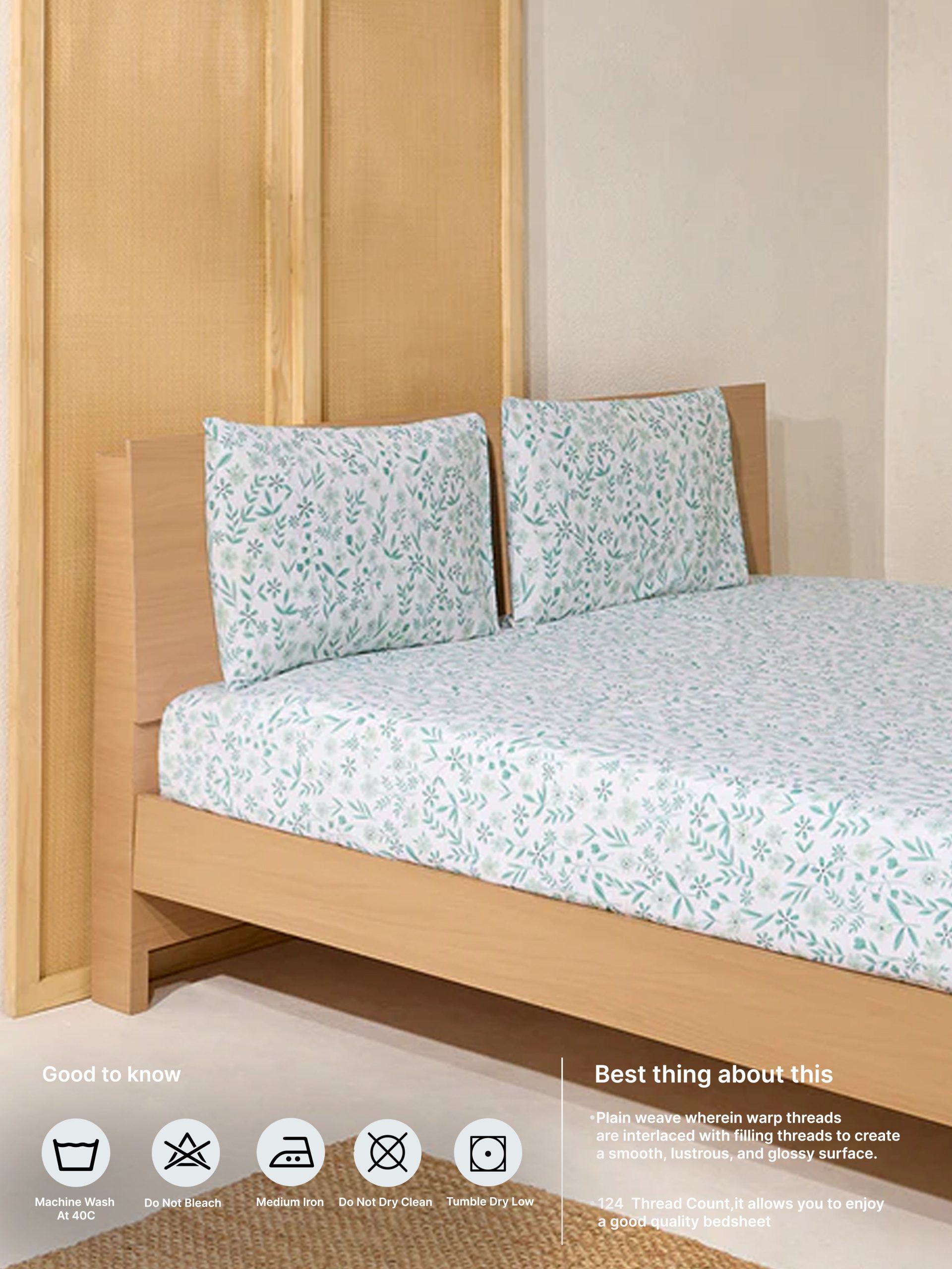 Westside Home Blue Floral Design Queen Bed Flat Sheet and Pillowcase Set - Image 5