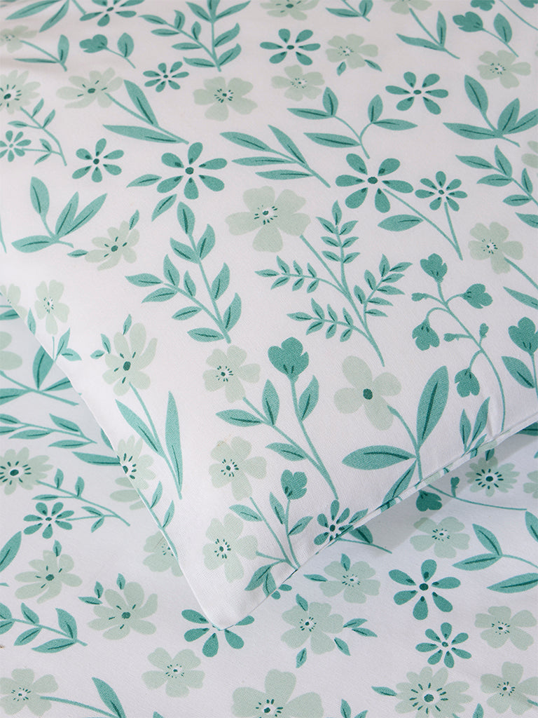 Westside Home Blue Floral Design Queen Bed Flat Sheet and Pillowcase Set - Image 3