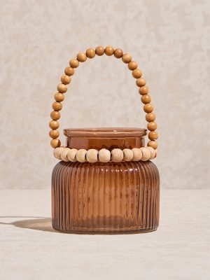 Westside Home Brown Beaded Ribbed Textured Candle Stand