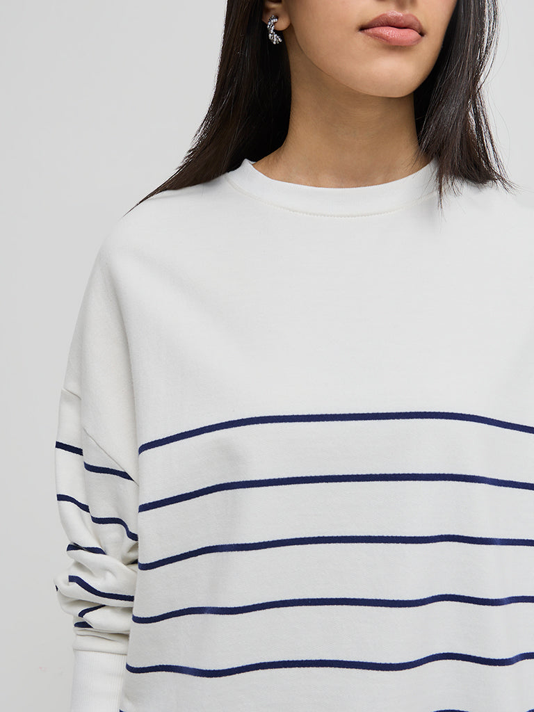 LOV White Stripe Printed Cotton Sweatshirt - Image 2