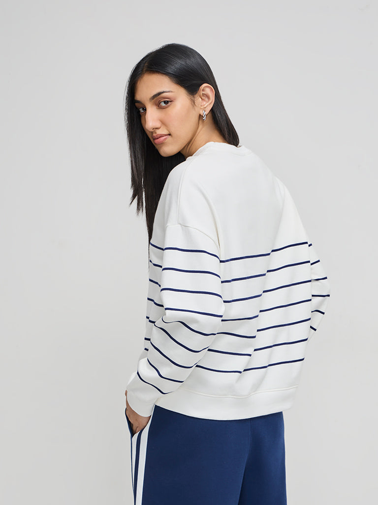 LOV White Stripe Printed Cotton Sweatshirt - Image 4