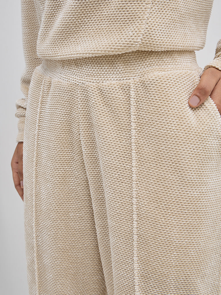 LOV Beige Self-Textured High-Rise Joggers - Image 2