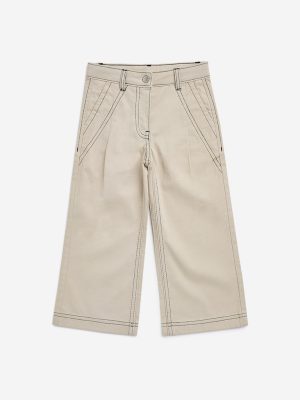 HOP Kids Beige High-Rise Cotton-Blend Trousers