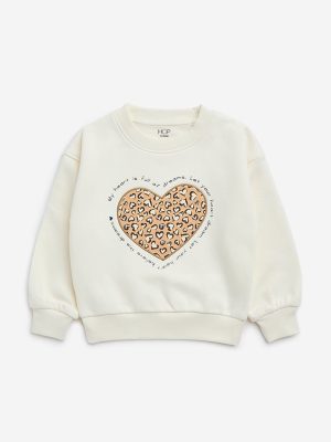 HOP Kids Off-White Heart Design Cotton-Blend Sweatshirt
