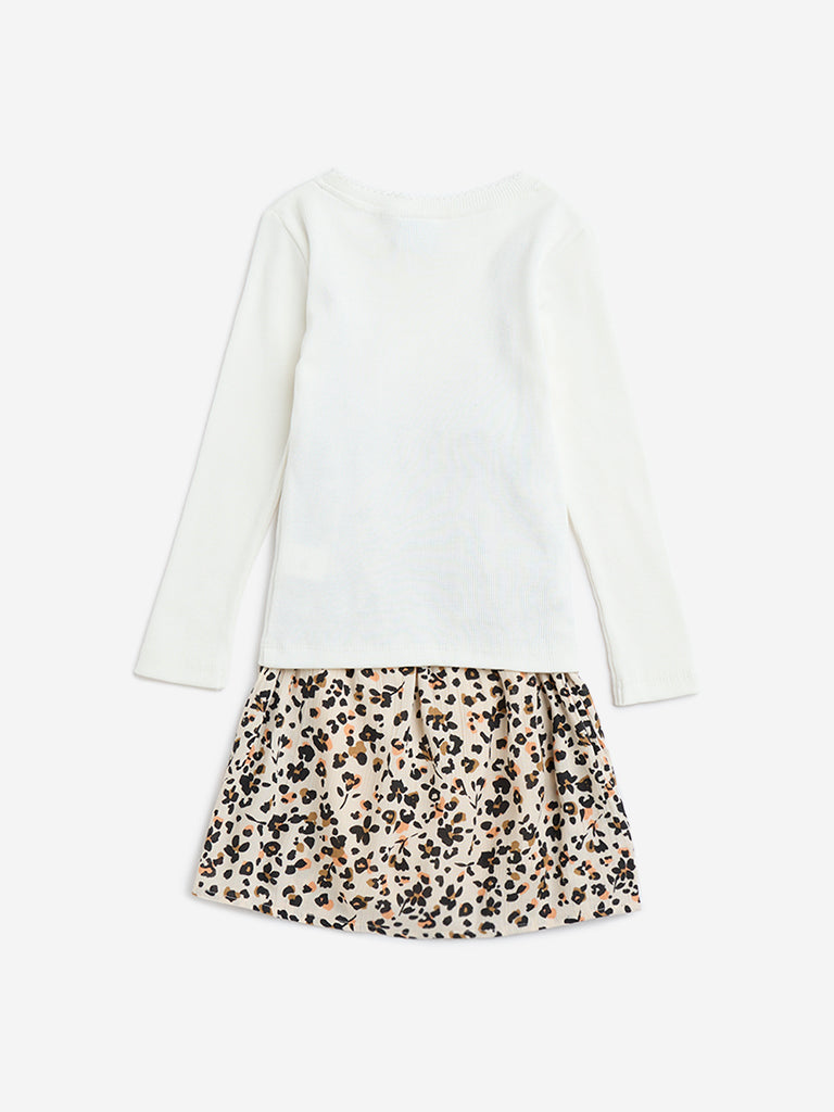 HOP Kids Multicolour Floral Cotton Dress with T-Shirt Set - Image 2