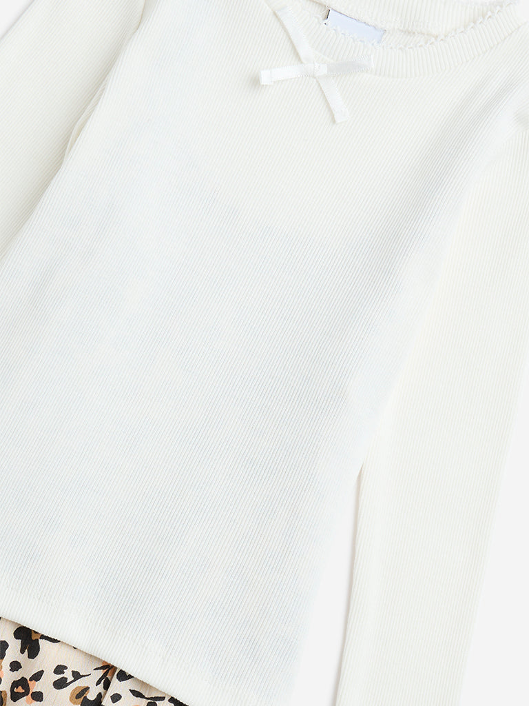 HOP Kids Multicolour Floral Cotton Dress with T-Shirt Set - Image 3