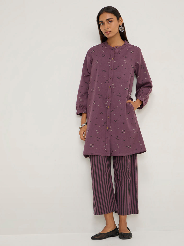Utsa Purple Striped High-Rise Cotton-Blend Ethnic Pants - Image 4