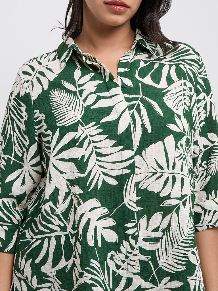 Gia Green Botanical Printed High-Low Shirt - Image 2